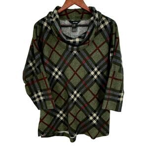 Ali Miles Medium Green Plaid Wearable Art Christmas Blouse Shirt Top Holiday